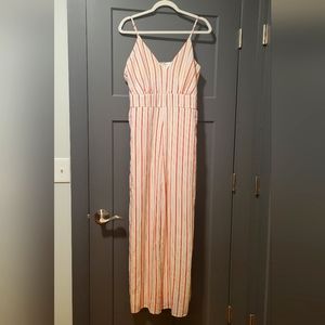 Red and white vertical stripe jumpsuit